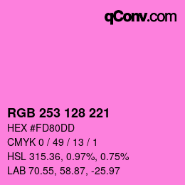 カラーコード: RGB 253 128 221 | qconv.com