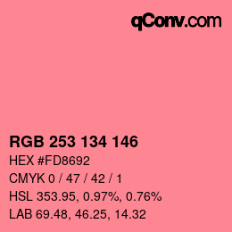 Color code: RGB 253 134 146 | qconv.com