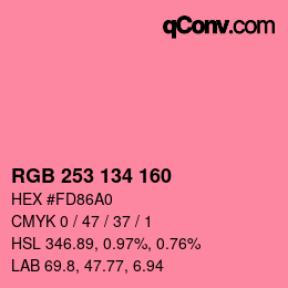 Color code: RGB 253 134 160 | qconv.com