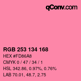 Color code: RGB 253 134 168 | qconv.com