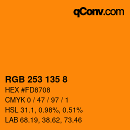 颜色代码: RGB 253 135 8 | qconv.com