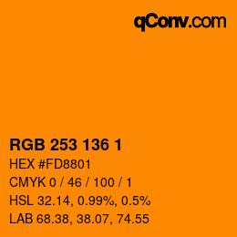 Color code: RGB 253 136 1 | qconv.com