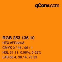Color code: RGB 253 136 10 | qconv.com