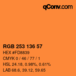 Color code: RGB 253 136 57 | qconv.com