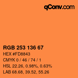 Color code: RGB 253 136 67 | qconv.com