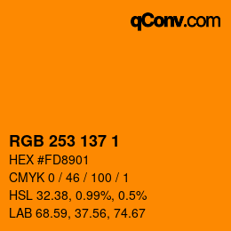 Color code: RGB 253 137 1 | qconv.com