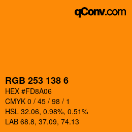 カラーコード: RGB 253 138 6 | qconv.com
