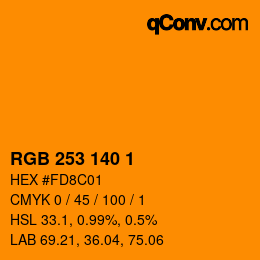 カラーコード: RGB 253 140 1 | qconv.com
