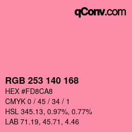 Color code: RGB 253 140 168 | qconv.com