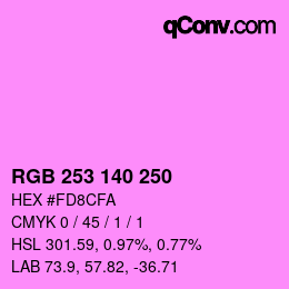 カラーコード: RGB 253 140 250 | qconv.com