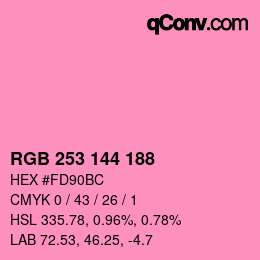 Color code: RGB 253 144 188 | qconv.com