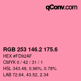 カラーコード: RGB 253 146.2 175.6 | qconv.com