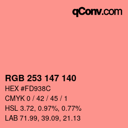 Color code: RGB 253 147 140 | qconv.com
