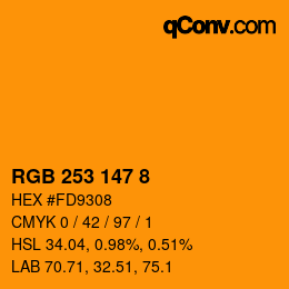 Color code: RGB 253 147 8 | qconv.com