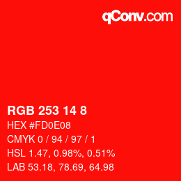 カラーコード: RGB 253 14 8 | qconv.com