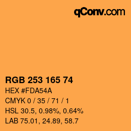 カラーコード: RGB 253 165 74 | qconv.com