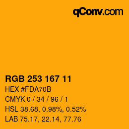 カラーコード: RGB 253 167 11 | qconv.com