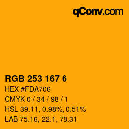 カラーコード: RGB 253 167 6 | qconv.com