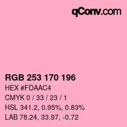 Color code: RGB 253 170 196 | qconv.com