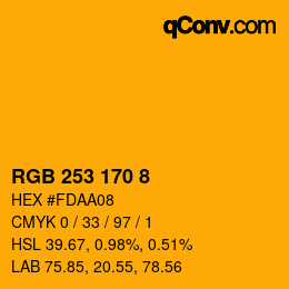 颜色代码: RGB 253 170 8 | qconv.com