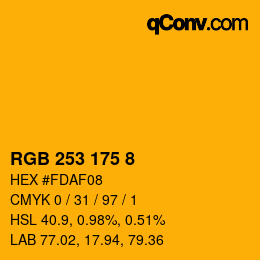 颜色代码: RGB 253 175 8 | qconv.com
