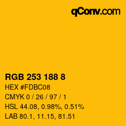 颜色代码: RGB 253 188 8 | qconv.com