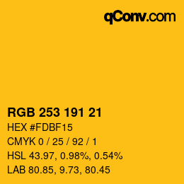 カラーコード: RGB 253 191 21 | qconv.com