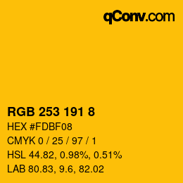 颜色代码: RGB 253 191 8 | qconv.com