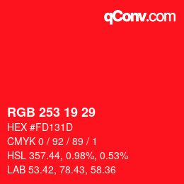 Color code: RGB 253 19 29 | qconv.com
