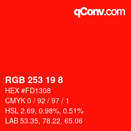 Color code: RGB 253 19 8 | qconv.com