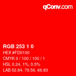 Color code: RGB 253 1 0 | qconv.com