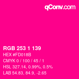 カラーコード: RGB 253 1 139 | qconv.com
