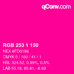 Color code: RGB 253 1 150 | qconv.com