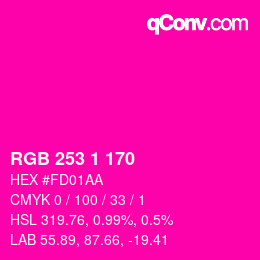 Color code: RGB 253 1 170 | qconv.com