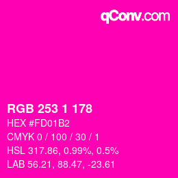Color code: RGB 253 1 178 | qconv.com
