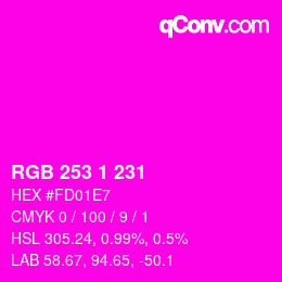 Color code: RGB 253 1 231 | qconv.com