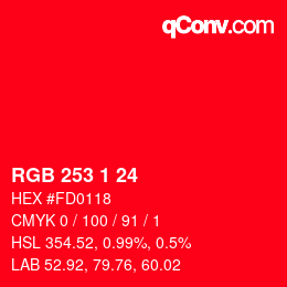 カラーコード: RGB 253 1 24 | qconv.com