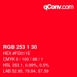 カラーコード: RGB 253 1 30 | qconv.com