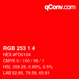 Color code: RGB 253 1 4 | qconv.com