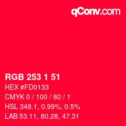 Color code: RGB 253 1 51 | qconv.com
