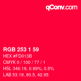 カラーコード: RGB 253 1 59 | qconv.com
