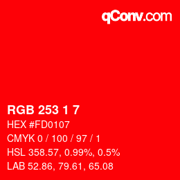 Color code: RGB 253 1 7 | qconv.com