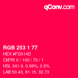 Color code: RGB 253 1 77 | qconv.com