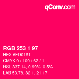 カラーコード: RGB 253 1 97 | qconv.com