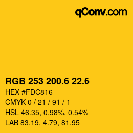 カラーコード: RGB 253 200.6 22.6 | qconv.com