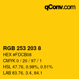 颜色代码: RGB 253 203 8 | qconv.com