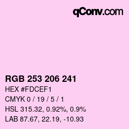 カラーコード: RGB 253 206 241 | qconv.com