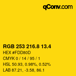 カラーコード: RGB 253 216.8 13.4 | qconv.com