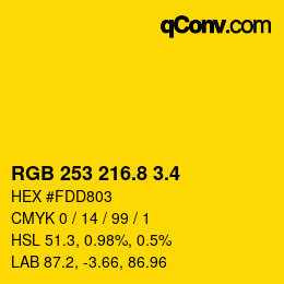 カラーコード: RGB 253 216.8 3.4 | qconv.com