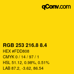 カラーコード: RGB 253 216.8 8.4 | qconv.com